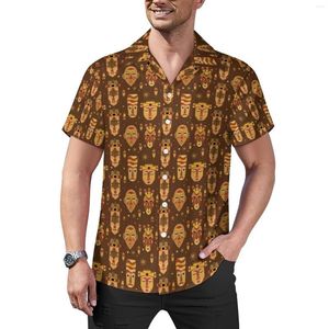 Chemises décontractées pour hommes Chemise imprimée africaine mignonne Visage abstrait Plage Loose Hawaii Vintage Blouses Manches courtes Design Vêtements surdimensionnés