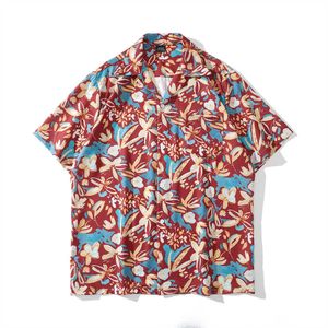 Camisas informales para hombre, camisas hawaianas con estampado completo de color rojo oscuro, camisa Retro de verano para hombre y mujer, ropa para parejas Z0224