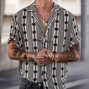 Chemises décontractées pour hommes chemises imprimées ethniques Streetwear Bouton de collier de remin-down Sleeve pour vintage