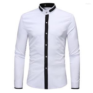 Hommes chemises décontractées mode col Mandarin chemise hommes 2022 marque blanc à manches longues hommes robe fête mariage smoking mâle Camisas XL
