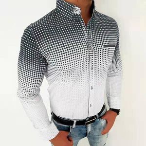 Camisas informales para hombre, camisa a la moda, ropa para hombre, primavera otoño, manga larga, cuello vuelto, blusas Vintage con estampado de lunares y botones para hombre