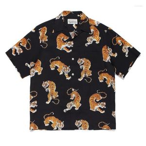 Chemises décontractées pour hommes Fasion 2023ss Wacko Maria chemise hommes femmes Top qualité pleine impression de tigre hawaïen t-shirt vêtements en gros