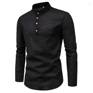 Men's Casual Shirts Formal Shirt Linen Long Sleeve Male Blouses Slim Social Business Top Elegant For Man Clothing