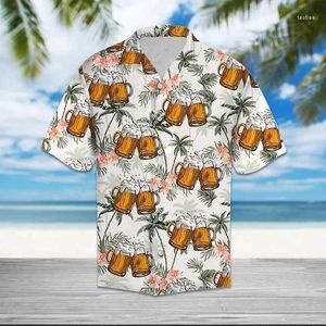 Camisas casuales para hombres Cerveza fresca con espuma Palmeras Camisa hawaiana Impreso en 3D Hombres para mujeres Camiseta Hip Hop