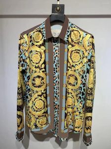 Camisas casuales para hombres Gotoola estilo de Hong Kong Slim Fit patrón barroco impreso camisa de flores de manga larga de color de seda occidental para hombres 2023