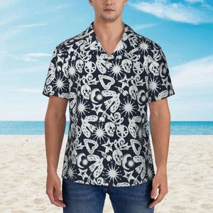 Chemises décontractées pour hommes Chemise hawaïenne Vacances Vintage Skull Blouses Moon Sun Star Imprimer Homme élégant Manches courtes Street Style Vêtements