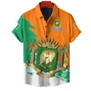 Chemises décontractées pour hommes Ivory Coast Map Flag Short Slve Shirts For Men Clothes Africa Zone Emblem Emblem Blouses Animal Elephant Hawaiian Top Top Y240506