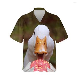 Chemises décontractées pour hommes Jumeast 3D drôle canard manger pomme imprimé chemise hawaïenne hommes à manches courtes mignon animal streetwear plus taille hauts de mode