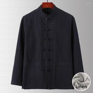 Chemises décontractées pour hommes en lin hommes vêtements traditionnels chinois à manches longues Kungfu chemise veste mâle