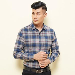 Camisas informales para hombre, Camisa de franela de lujo para hombre, vestido a cuadros azul y negro de algodón de otoño, Camisa de manga larga con botones inteligentes, ropa a cuadros