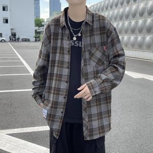 Camisas casuales para hombres Franela a cuadros de alta calidad hasta blusas de manga larga Camisa Hip Hop de gran tamaño de algodón japonés