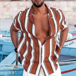 Chemises décontractées pour hommes Vêtements hawaïens rayés pour hommes Vêtements d'été Mode Hauts à manches courtes Hip Hop Blouse ample surdimensionnée Ropa