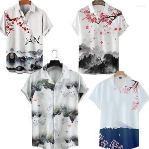 Chemises décontractées pour hommes Hommes éléments chinois chemise plage motif abstrait paysage peinture encre peinture vêtements