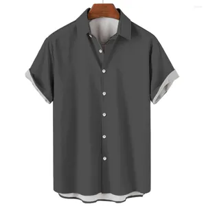 Chemises décontractées pour hommes Chemise de mode d'été T-shirt à manches courtes à revers boutonné 3D imprimé couleur unie