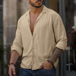 Chemises décontractées pour hommes Hommes à manches longues Lin Coton Bouton Down Robe Ajustée Vintage Summer Beach Camisa Masculina Mâle