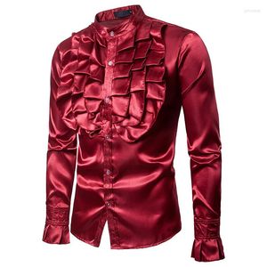 Camisas casuales para hombres para hombre satinado slim fit esmoquin vampiro steampunk vestido gótico camisa con volantes fiesta medieval disfraz de Halloween ropa