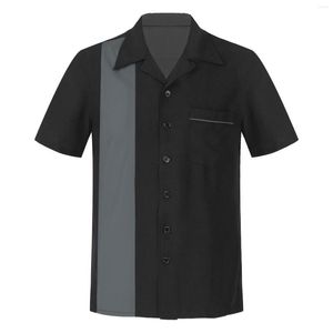 Camisas casuales para hombres Camisa para hombre Botón hacia abajo Bolos Estilo cubano Mangas cortas Campamento de los años cincuenta para el trabajo de negocios Playa de vacaciones