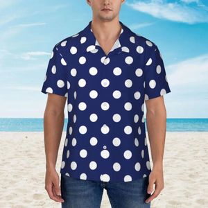 Chemises décontractées pour hommes Chemise de vacances à pois bleu marine et blanc à la mode Polkadots Summer Men Blouses à manches courtes Design élégant Top