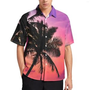 Chemises décontractées pour hommes Palmiers Arbres Chemise lâche Hommes Beach Sunset Hawaii Imprimé Manches courtes Mode Blouses surdimensionnées