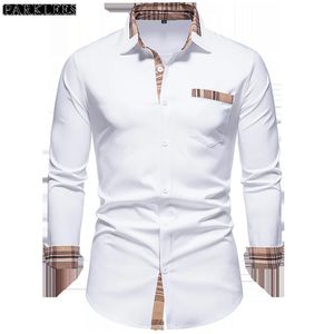 Camisas casuales para hombres PARKLEES Otoño Plaid Patchwork Formal para hombres Slim Manga larga Blanco Button Up Shirt Dress Business Office Camisas 230130