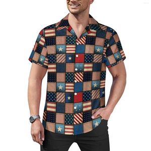 Chemises décontractées pour hommes Patchwork patriotique drapeau américain chemise de vacances Hawaii Vintage Blouses homme graphique grande taille 3XL 4XL