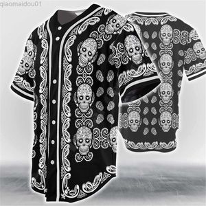 Camisas casuales de los hombres Patrón Color Cabeza de calavera Jersey de béisbol Camisas de jersey de béisbol Camisa de hombre impresa en 3D hip hop Tops L230721