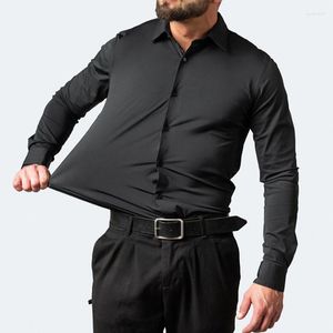 Chemises décontractées pour hommes Plus 6XL Chemise sociale Automne Printemps Robe d'affaires Non-fer Solide Vertical Noir Slim Fit Vêtements élastiques