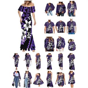 Chemises décontractées pour hommes Polynesian Tonga Hawaii Fidji Guam Samoa Pohnpei Tribal Tattoo Plumeria Prints Purple Mens Shirt Matchs Womens Dress For