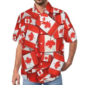 Camisas casuais masculinas Red Leaf Camisa Canadá Bandeira Férias Soltas Verão Y2K Blusas Manga Curta Impresso Roupas de Grandes Dimensões