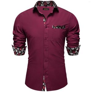 Camisas informales de seda para hombre, prendas de vestir de manga larga para hombre, camisa ajustada para hombre, vestido rojo sólido, traje Formal de negocios