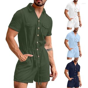 Camisas informales para hombre, Pelele de Color sólido, pantalones cortos, mono estampado para hombre, monos, mono con cordón Floral, moda de playa, ropa de verano para hombre
