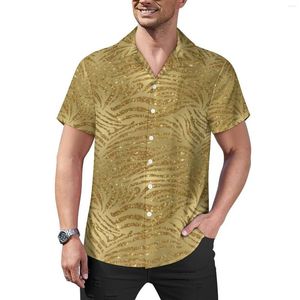 Chemises décontractées pour hommes Sparkle Tiger Print Shirt Gold Glitter Stripes Beach Loose Hawaii Streetwear Blouses Short-Sleeve Oversize Clothes