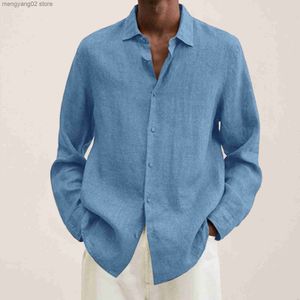 Chemises décontractées pour hommes Printemps Hommes Chemises Lâche Linge Solide À Manches Longues Col Rabattu Bouton Rétro Automne Chemise Pour Homme Blouse Sexy Tops En Gros T230714