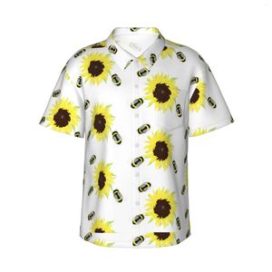 Chemises décontractées pour hommes fond de tournesol masque à manches courtes hawaïennes boutonnes de plage florale tropicale