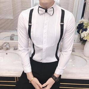 Camisas casuales para hombres Tie Bow Work Shirt 2022 Diseñador de moda Hombre Slim Fit Black White Club Party Performance Stage Ropa para hombre Vestido Shir