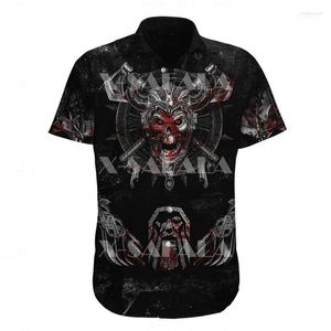 Chemises décontractées pour hommes Viking Odin Tattoo Raven Mens Summer 3D Print Beach Shirt Fashion Short Sleeve Men Tops Loose Casual-1 Eldd22