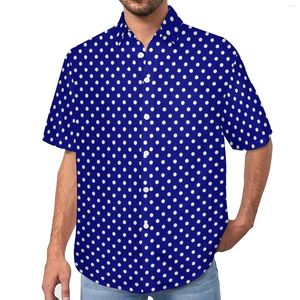 Chemises décontractées pour hommes Blanc Polka Dot Bleu Marine Chemise de plage Hawaïenne Blouses drôles Homme Imprimer Plus Taille