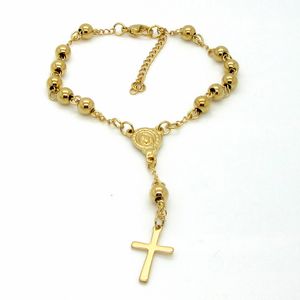 Charm de hombres Cross Jesus Bracelet Bangle Rosario Long Rosario Cadena Joyería de acero inoxidable