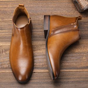 Botas Chelsea para hombre, botas informales de marca con cremallera, cómodos zapatos de vestir de fiesta