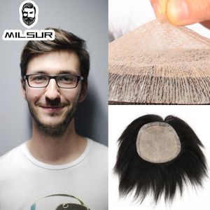 Men's Children's Wigs Mens Hairpiece 120% Density Men Wigs Human Hair Replacement Systems Men's Toupee Silk Base Male Hair Prosthesis Natural Black 230811