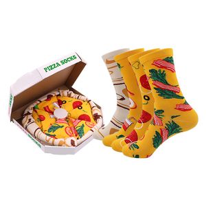 Chaussettes de noël pour hommes, amoureux de la mode créative, boîte cadeau de noël, chaussettes en coton à pizza midtube