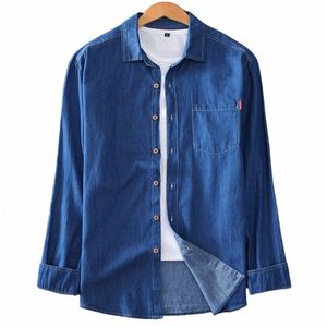 Camisa vaquera de manga larga para hombre.100% cott summer fi color sólido solapa transpirable y cómoda de gran tamaño más tamaño u44K #