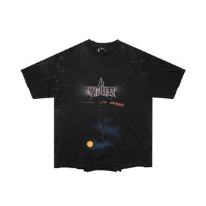 T-shirt design homme noir polyvalent manches courtes unisexe lettre pyramide imprimée