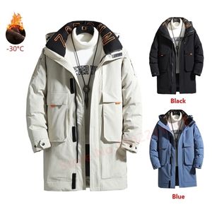 Parkas de plumón para hombre, chaqueta de invierno de 30 grados, abrigo grueso con capucha, Parka cálida de longitud media, chaquetas de pato blanco a la moda para hombre 220919