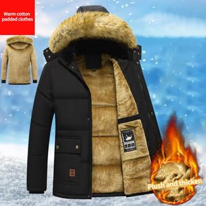 Men's Down Parkas Thickened Plush Men Winter Coat Solid Color Hooded Padded Cotton Outdoor Wool Liner Jacket Snow 231124