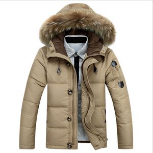Parkas en duvet pour hommes hiver chaud épaissi polaire veste manteau mode col en fourrure de canard blanc à capuche 220909