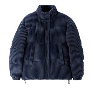Parka de pana azul para hombre, abrigo informal con bolsillos, Chaqueta de algodón cálida, prendas de vestir, invierno, 2024