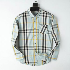 Chemise habillée pour hommes T-shirt de luxe en soie mince à manches longues vêtements d'affaires décontractés marque à carreaux M-XXXL 53273C