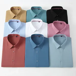 Chemises habillées pour hommes 2023 fibre de bambou à manches longues hommes coupe régulière matériau en microfibre sans fer professionnel décontracté couleurs pures
