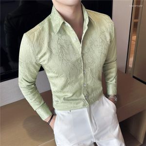 Camisas de vestir para hombre 2023, camisas informales de manga larga con diseño de Jacquard de alta calidad para primavera/camisa de negocios con solapa ajustada para hombre